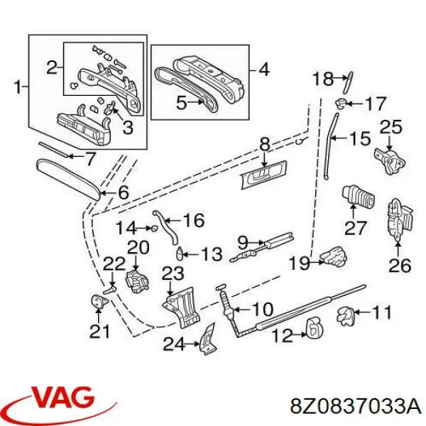 Pieza de enganche del pestillo de la puerta trasera VAG 8Z0837033A precio, desde 8,62 EUR