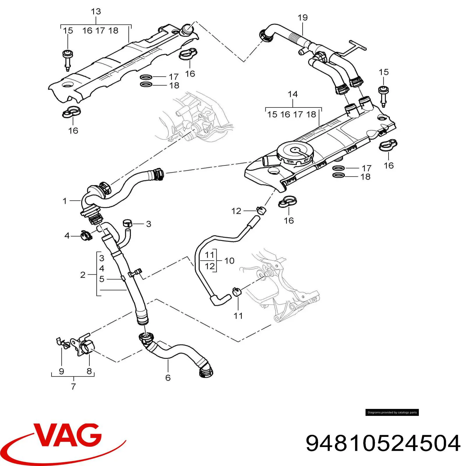 94810524504 VAG tubo de ventilacion del carter (separador de aceite)