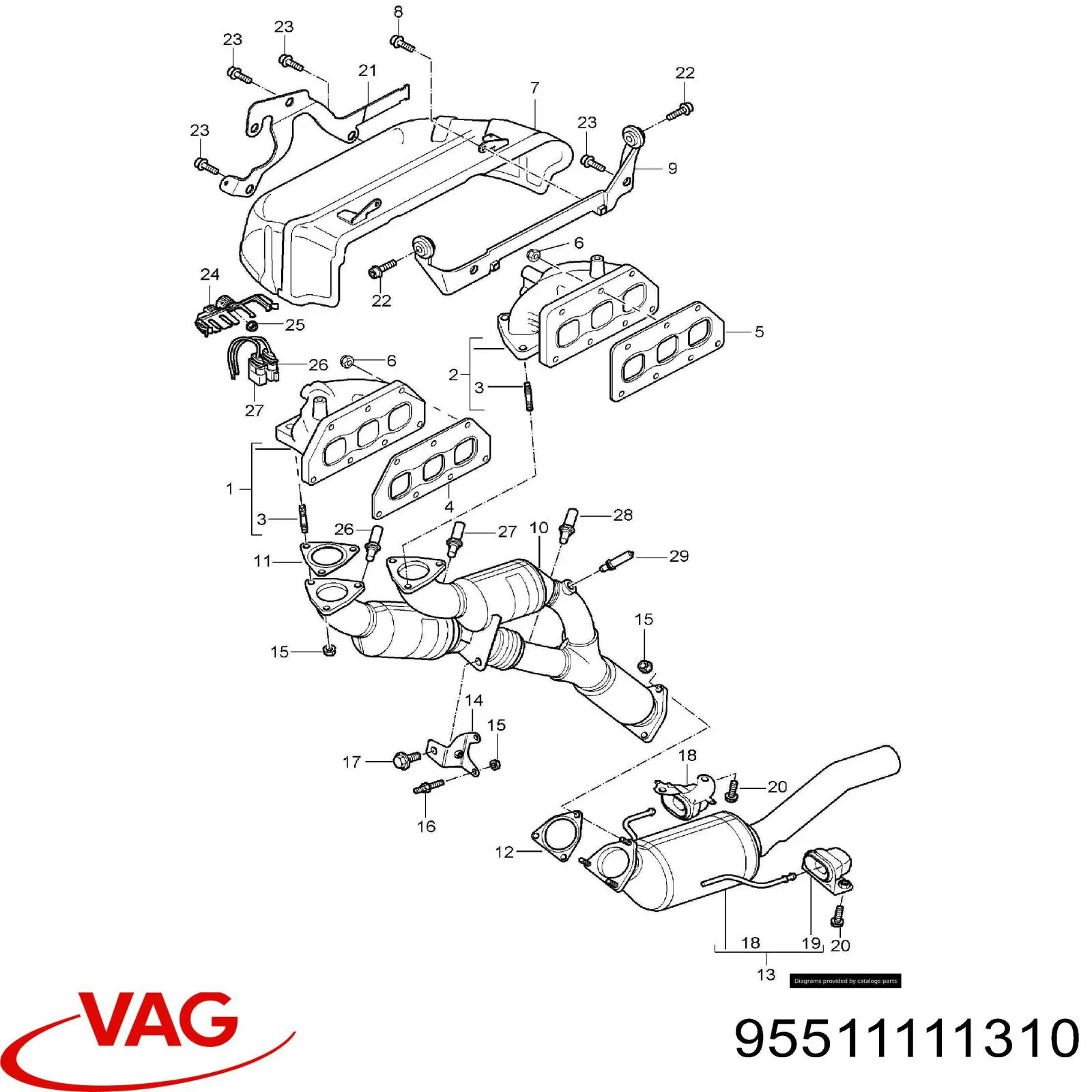 95511111310 VAG junta de tubo de escape silenciador