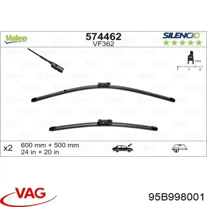 Limpiaparabrisas delanteras 95B998001 VAG