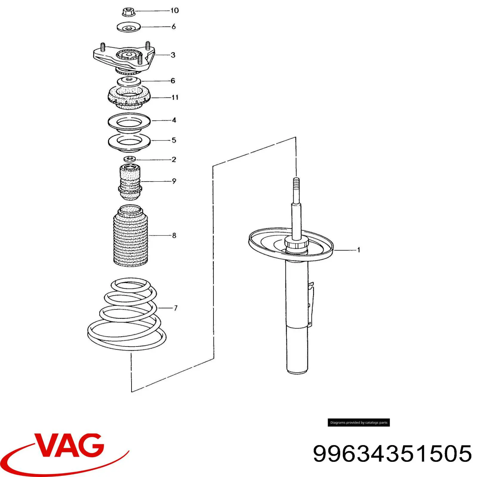 99634351505 VAG soporte amortiguador delantero