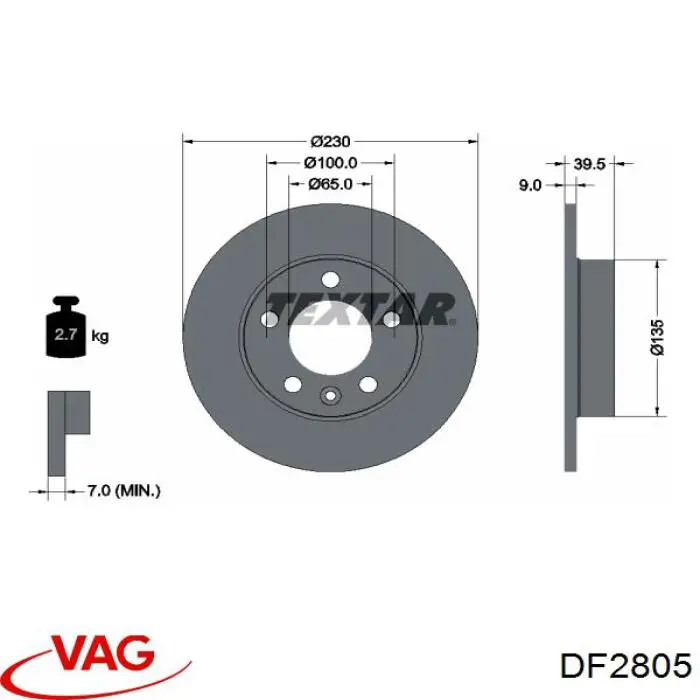DF2805 VAG Freno de disco trasero