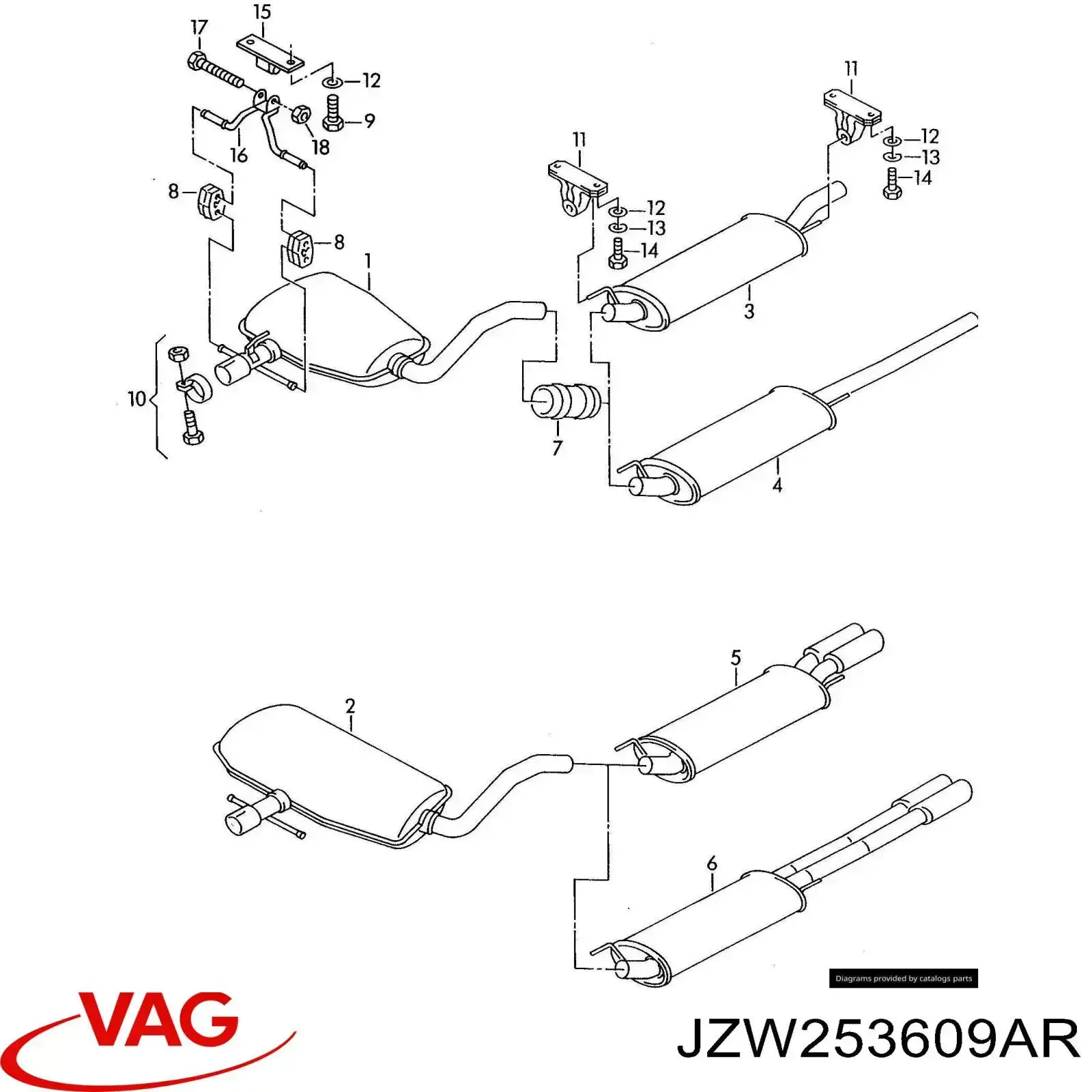 Comprar JZW253609AR VAG Silenciador trasero