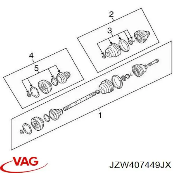 JZW407449JX VAG Semieje delantero izquierdo