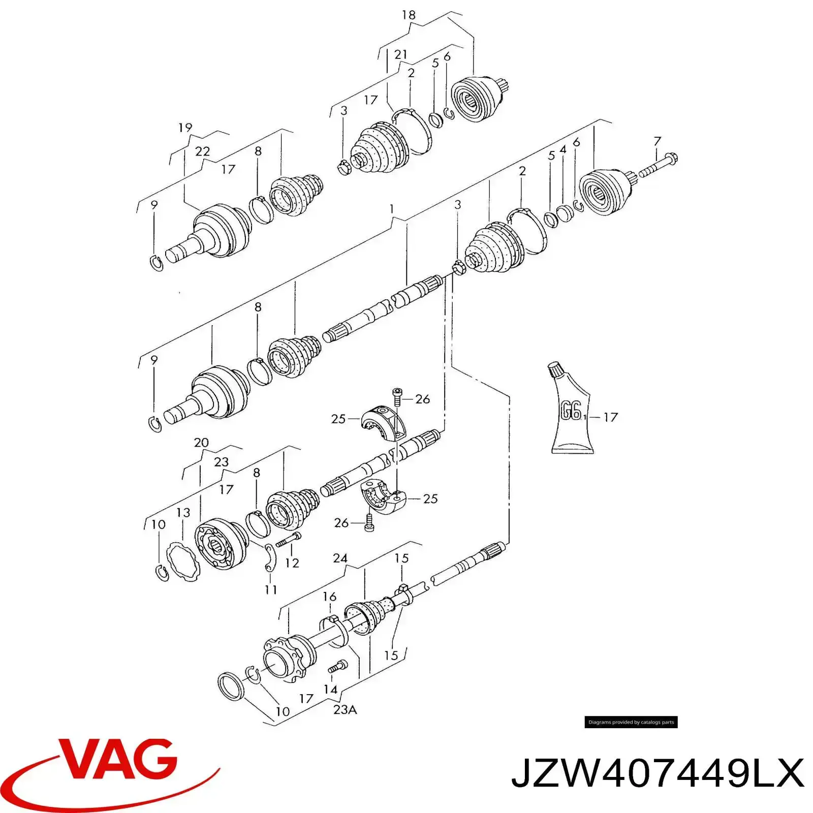 JZW407449LX VAG Semieje delantero izquierdo