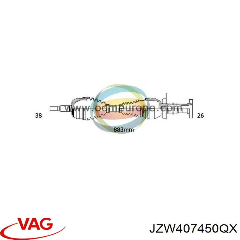 JZW407450QX VAG árbol de transmisión delantero derecho