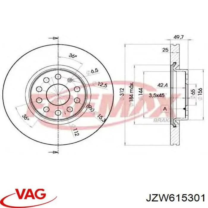 Comprar JZW615301 VAG Freno de disco delantero