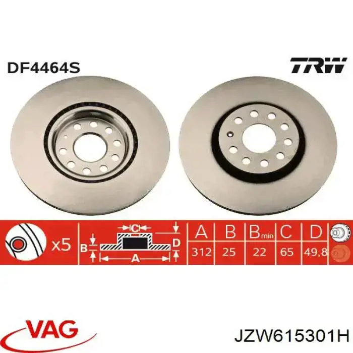 Comprar JZW615301H VAG Freno de disco delantero