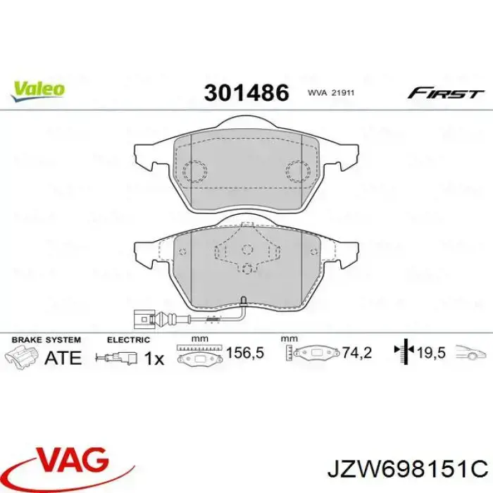Pastillas de freno JZW698151C VAG