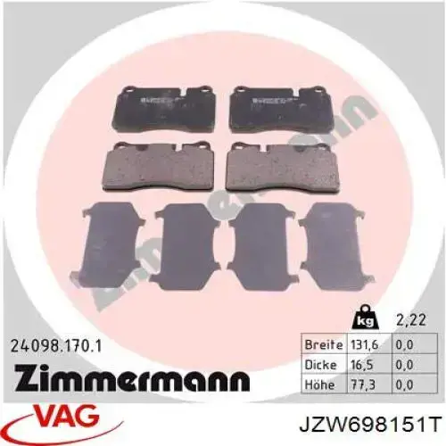 JZW698151T VAG pastillas de freno delanteras