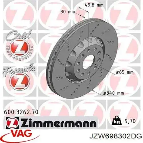 Frenos delanteros VAG JZW698302DG precio, desde 73,27 EUR