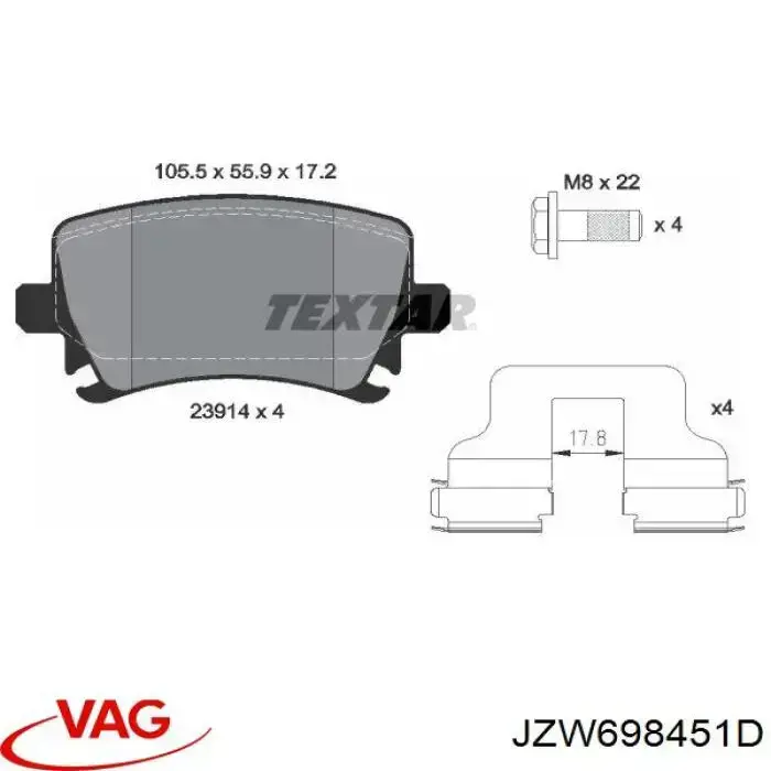 Comprar JZW698451D VAG Pastillas de freno traseras