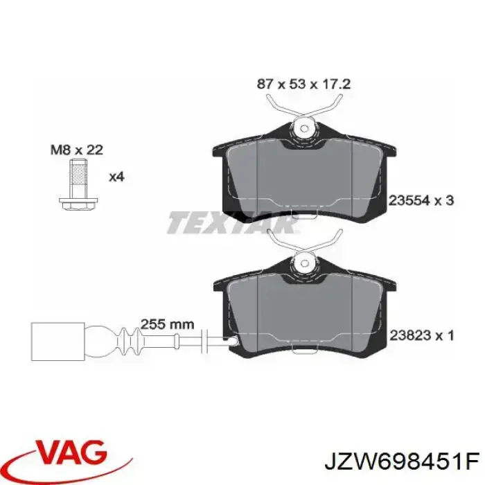 JZW698451F VAG pastillas de freno traseras