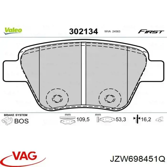 Pastillas de freno traseras Volkswagen Jetta 6 162, 163, AV3, AV2, AY2, AY3