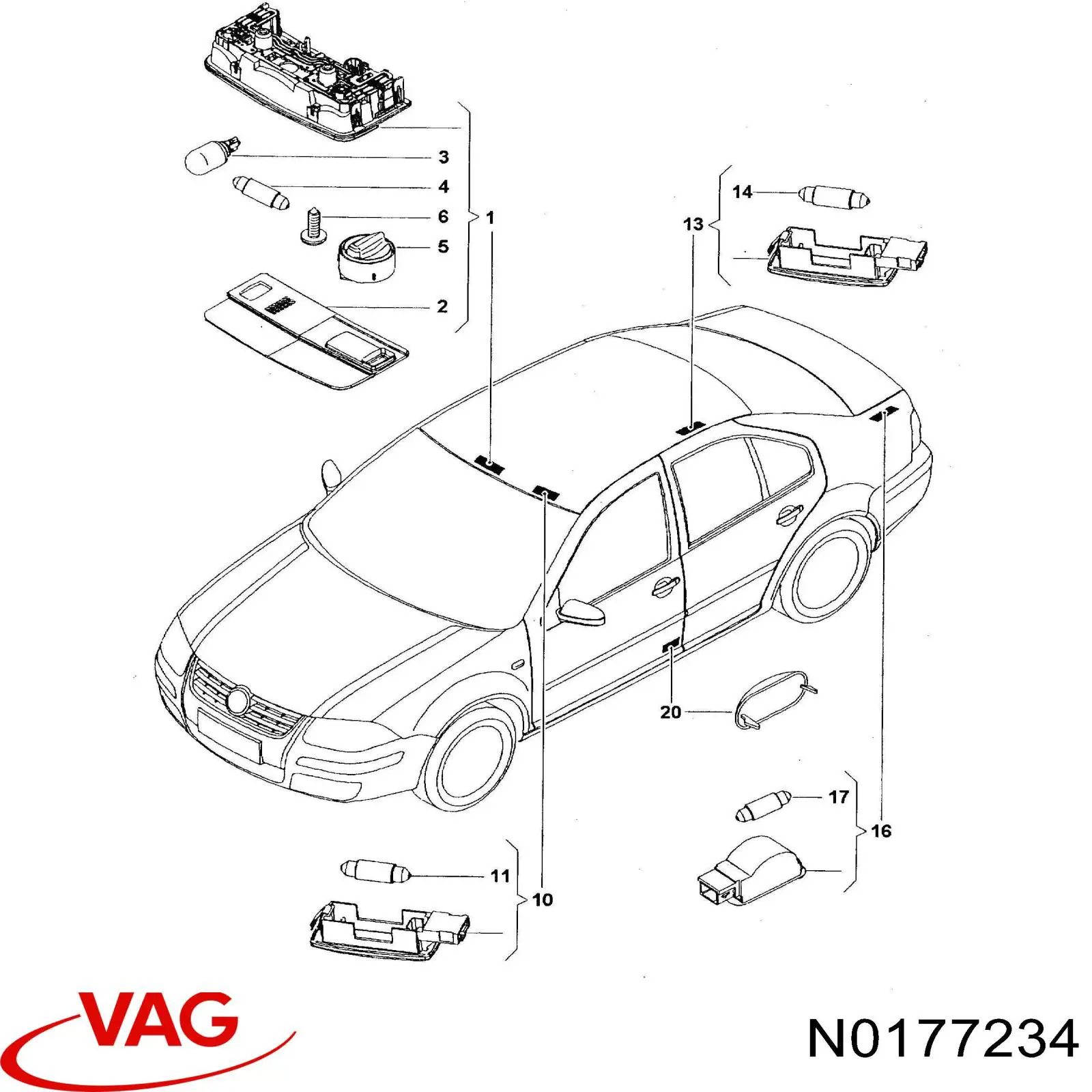 Lámpara de luz interior de cabina N0177232 VAG