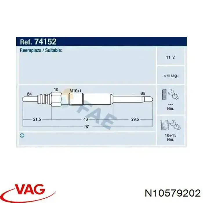 Bujía de precalentamiento N10579202 VAG