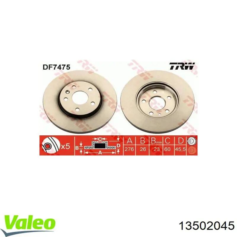 13502045 VALEO freno de disco delantero