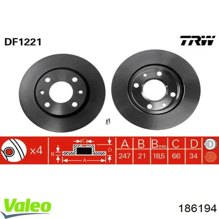 186194 VALEO freno de disco delantero