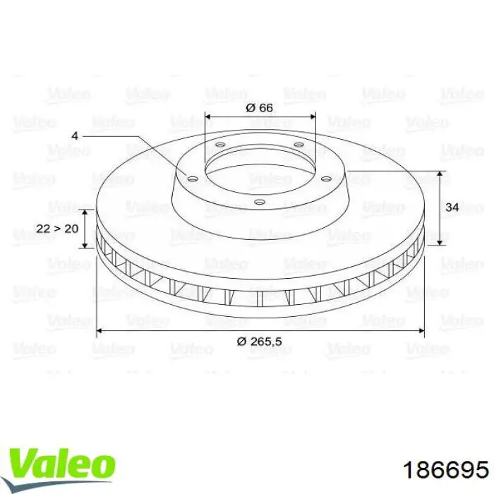 Disco de freno delantero VALEO 186695