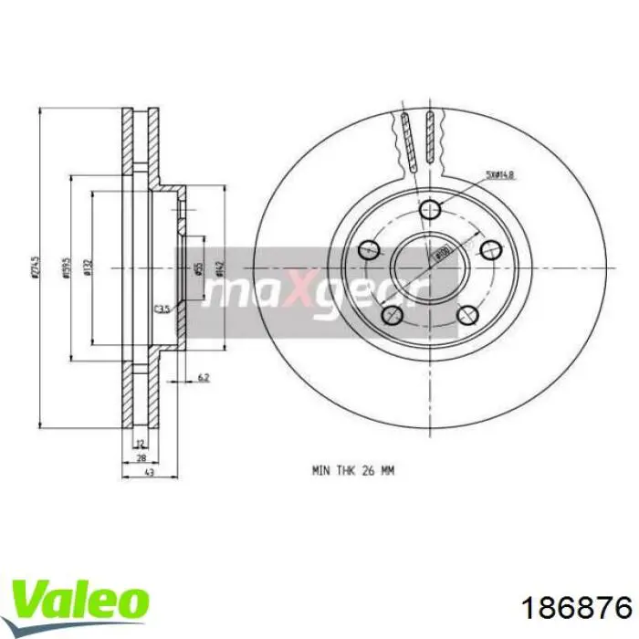 186876 VALEO freno de disco delantero