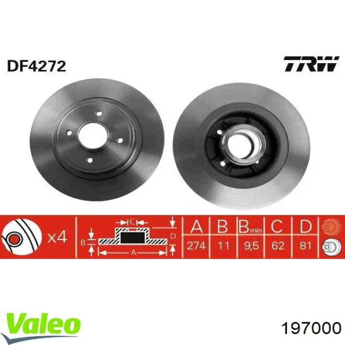 197000 VALEO disco de freno trasero