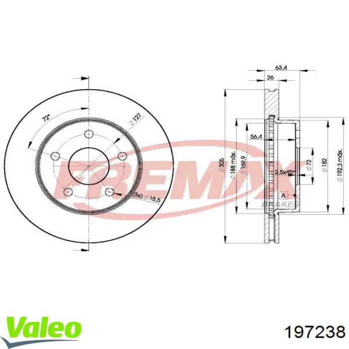 197238 VALEO freno de disco delantero