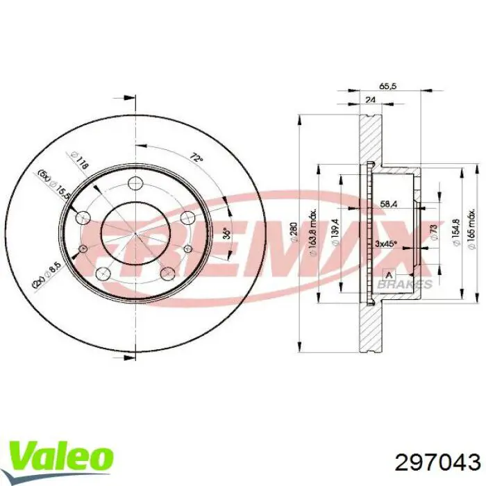 297043 VALEO freno de disco delantero