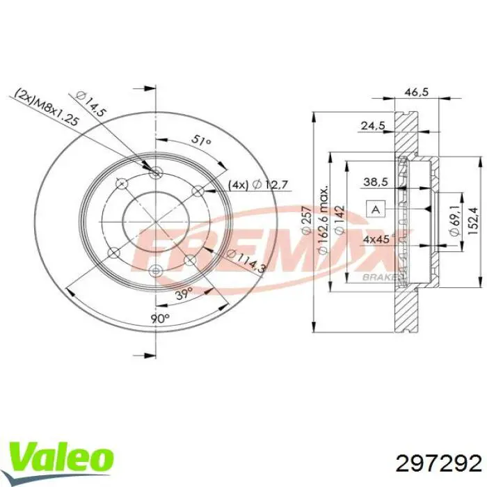 297292 VALEO freno de disco delantero