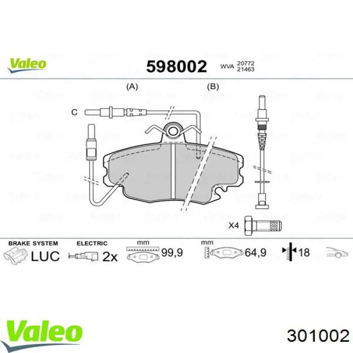 Pastillas de freno delanteras Peugeot 205 2 20A, C