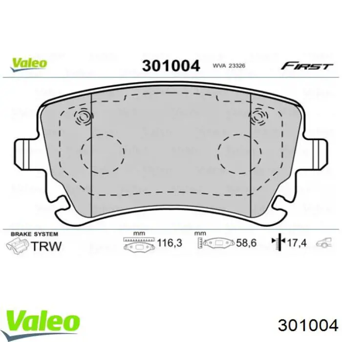 301004 VALEO pastillas de freno traseras