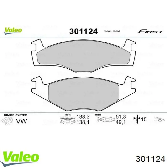 301124 VALEO pastillas de freno delanteras