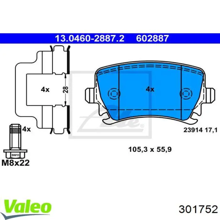 Pastillas de freno traseras 301752 VALEO