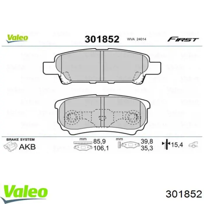 301852 VALEO pastillas de freno traseras