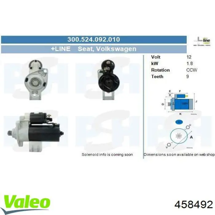 Motor de arranque 458492 VALEO