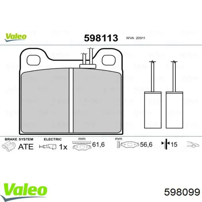 598099 VALEO pastillas de freno delanteras