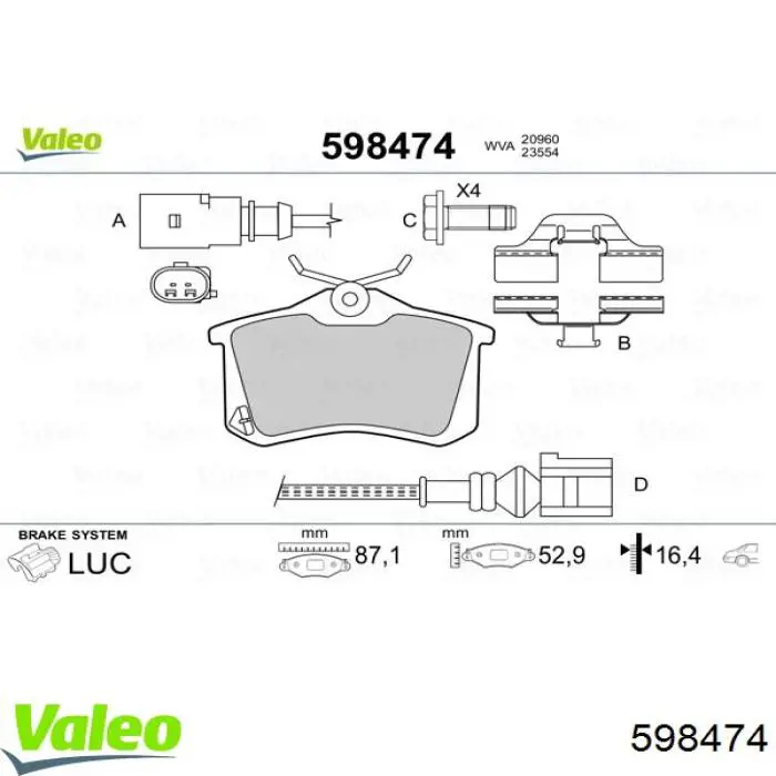 598474 VALEO pastillas de freno traseras