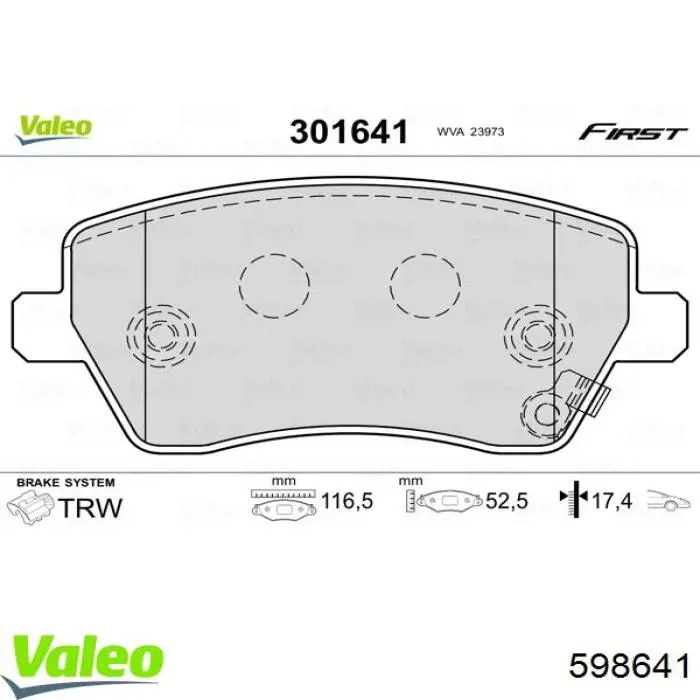 598641 VALEO pastillas de freno delanteras