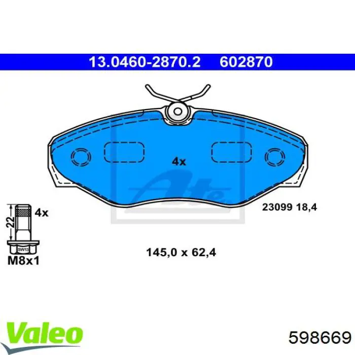 598669 VALEO pastillas de freno delanteras