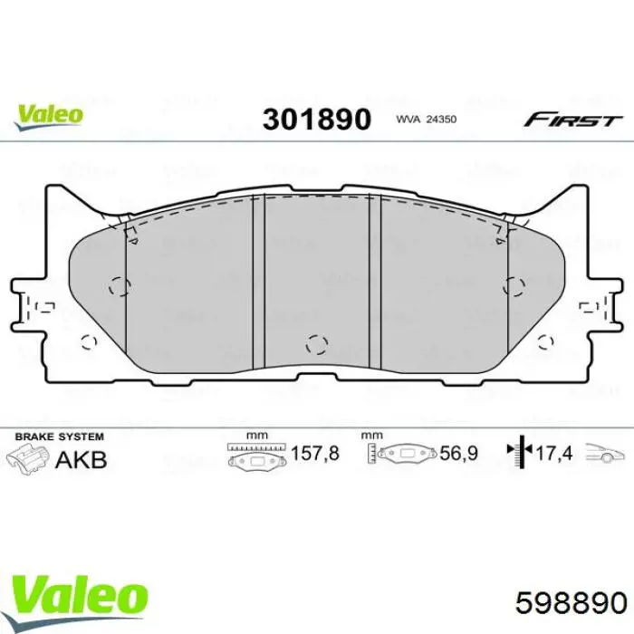 598890 VALEO pastillas de freno delanteras