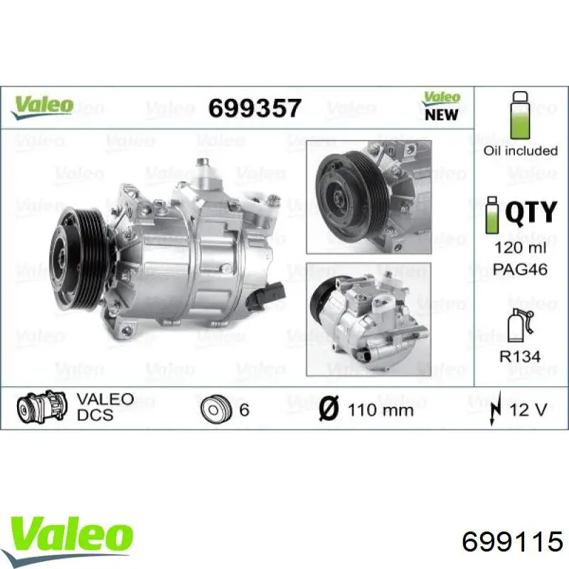 Compresor ac VALEO 699115 precio, desde 213,00 EUR