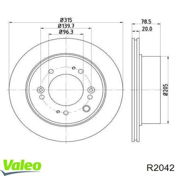 R2042 VALEO disco de freno trasero