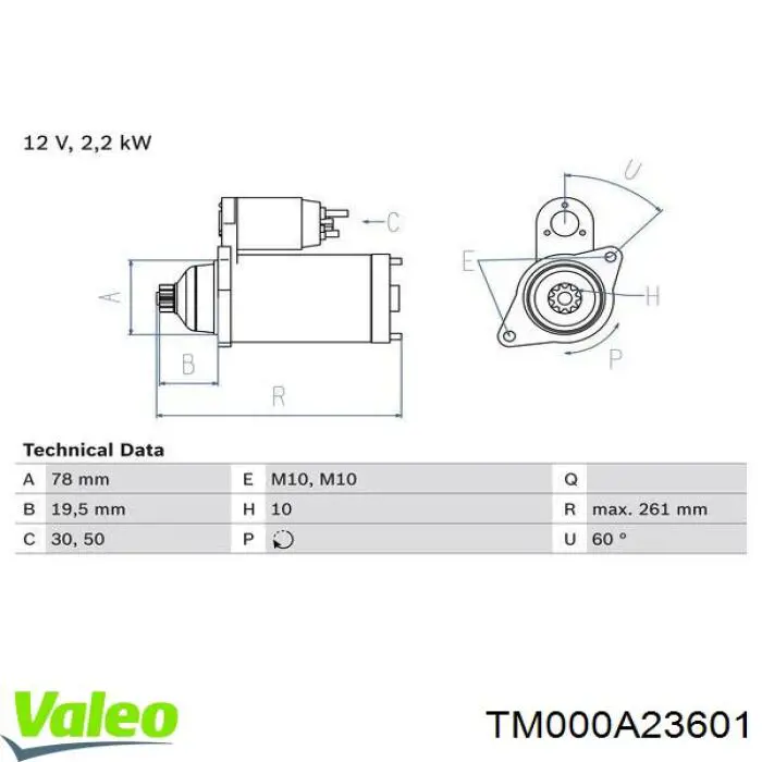 TM000A23601 VALEO motor de arranque