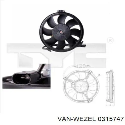 0315747 VAN Wezel ventilador (rodete +motor refrigeración del motor con electromotor completo)