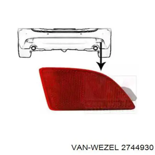 2744930 VAN Wezel reflector, parachoques trasero, derecho