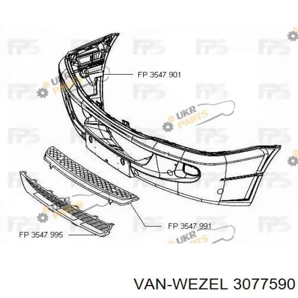 3077590 VAN Wezel rejilla de ventilación, parachoques trasero, central