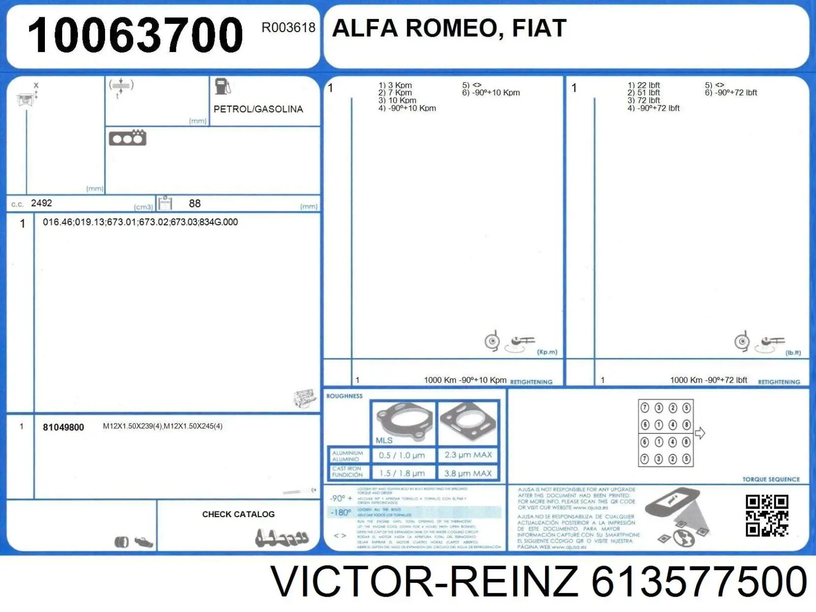 Junta de culata izquierda Alfa Romeo 155 (167)