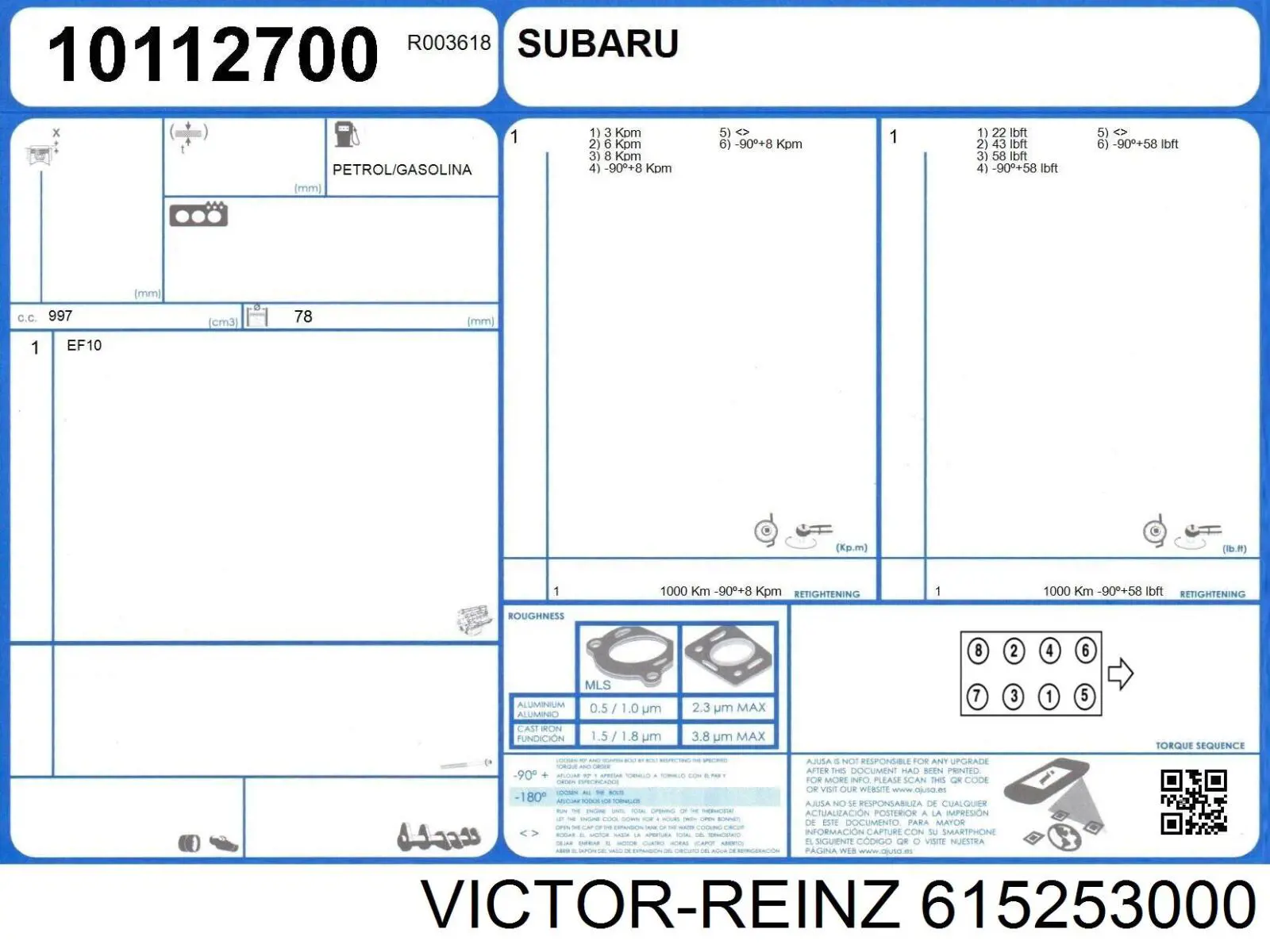 61-52530-00 Victor Reinz junta de culata