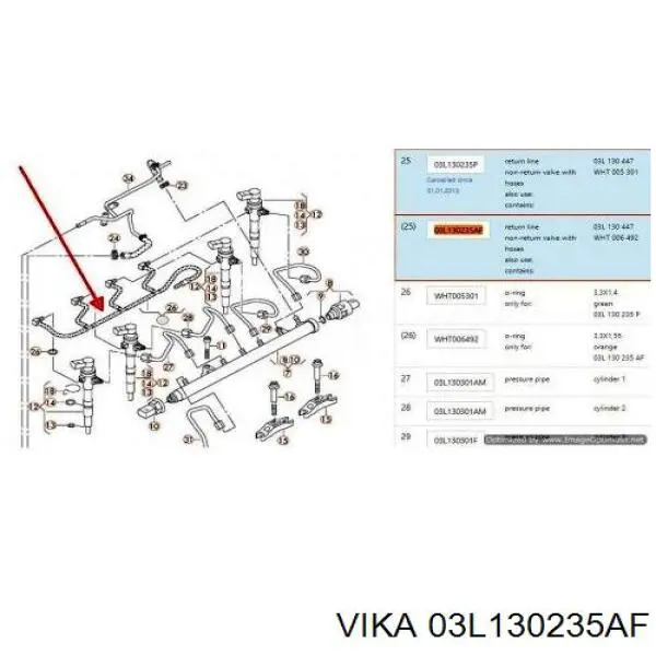 03L130235AF Vika tubo de combustible atras de las boquillas