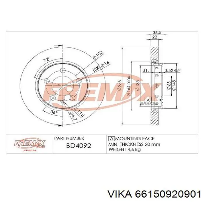 A1602V Samko Freno de disco trasero