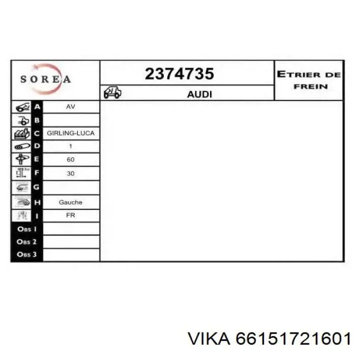 Pinza de freno, Eje delantero izquierda Audi Q5 (8RB)